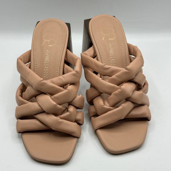 ANTHROPOLOGIE x RAPHAELLA BOOZ Puffy Wooden Block Heel Sandal Nude Blush Sz 6 - Picture 3 of 7